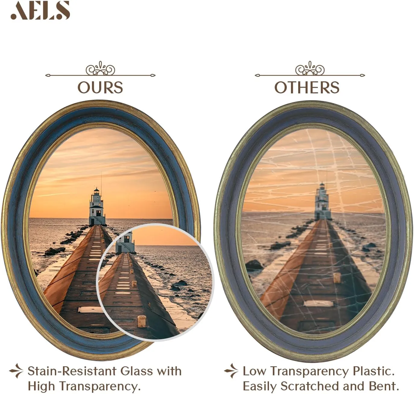 AELS 5x7 Inch Vintage Picture Frame, Elegant Antique Photo Frames with Glass Front, Photo Display, Tabletop Wall Hanging, Gift Ideas, Blue Oval with Gold Trim