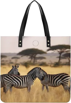 Africa Grassland Zebra Tote Bag Pu Leather Handbags for Women Shopping Shoulder Bags Travel Hobo Bags Slouchy Tote Big Capacity Cross Body Handbags Laptop Briefcases