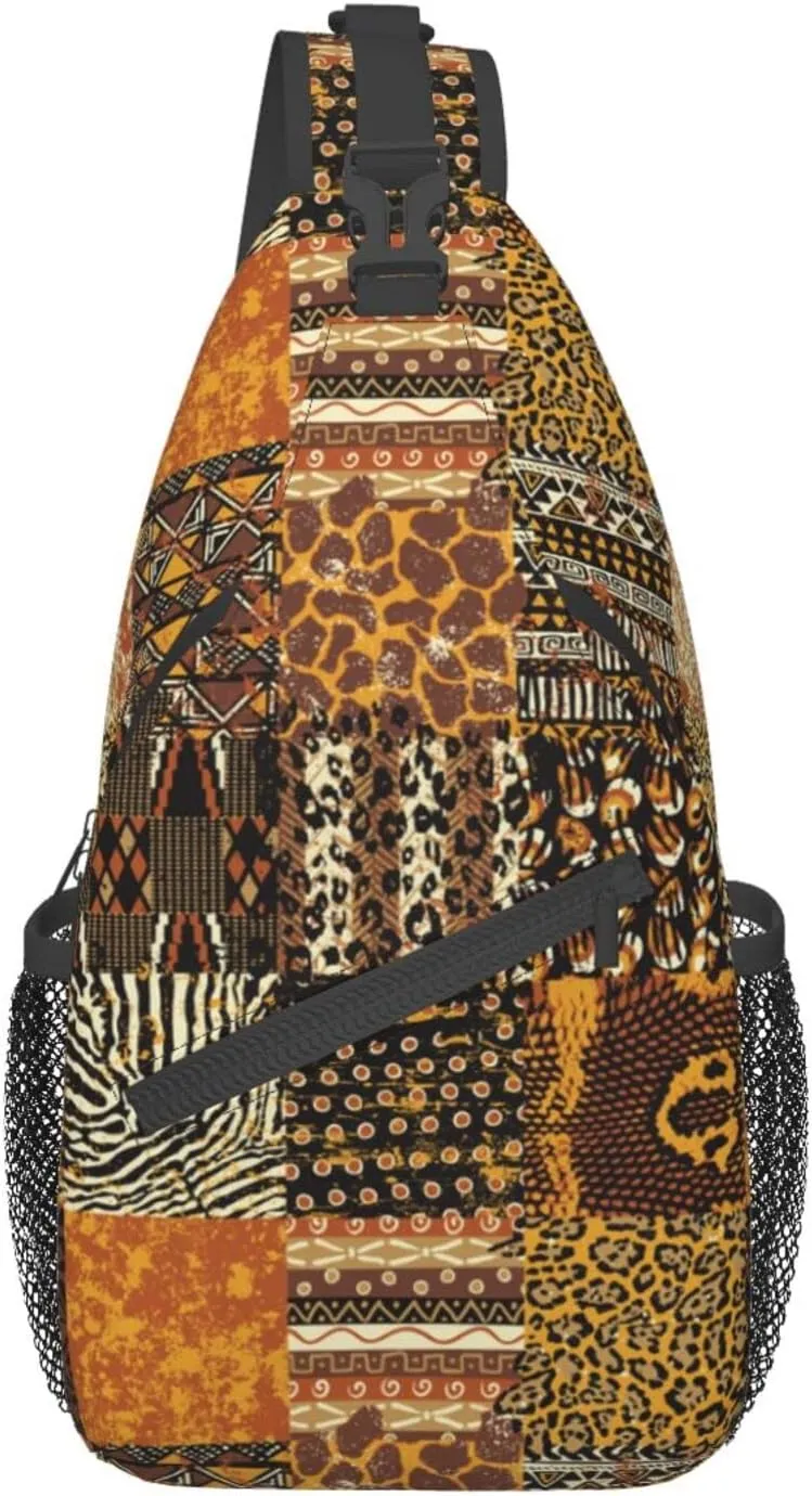 African Sling Bag Animal Skins Crossbody Chest Daypack Casual Backpack African Shoulder Bag African Gift