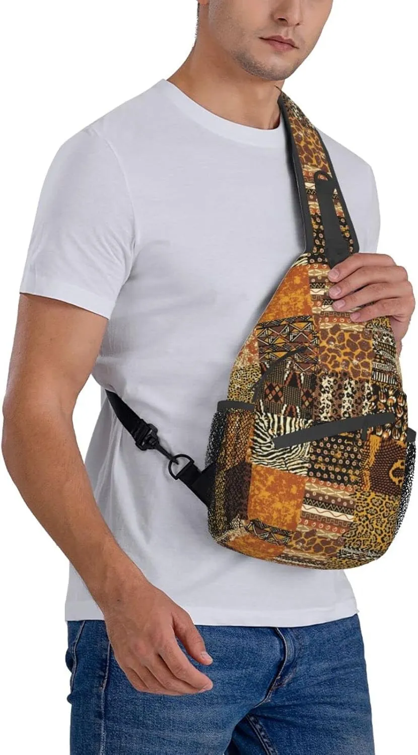 African Sling Bag Animal Skins Crossbody Chest Daypack Casual Backpack African Shoulder Bag African Gift