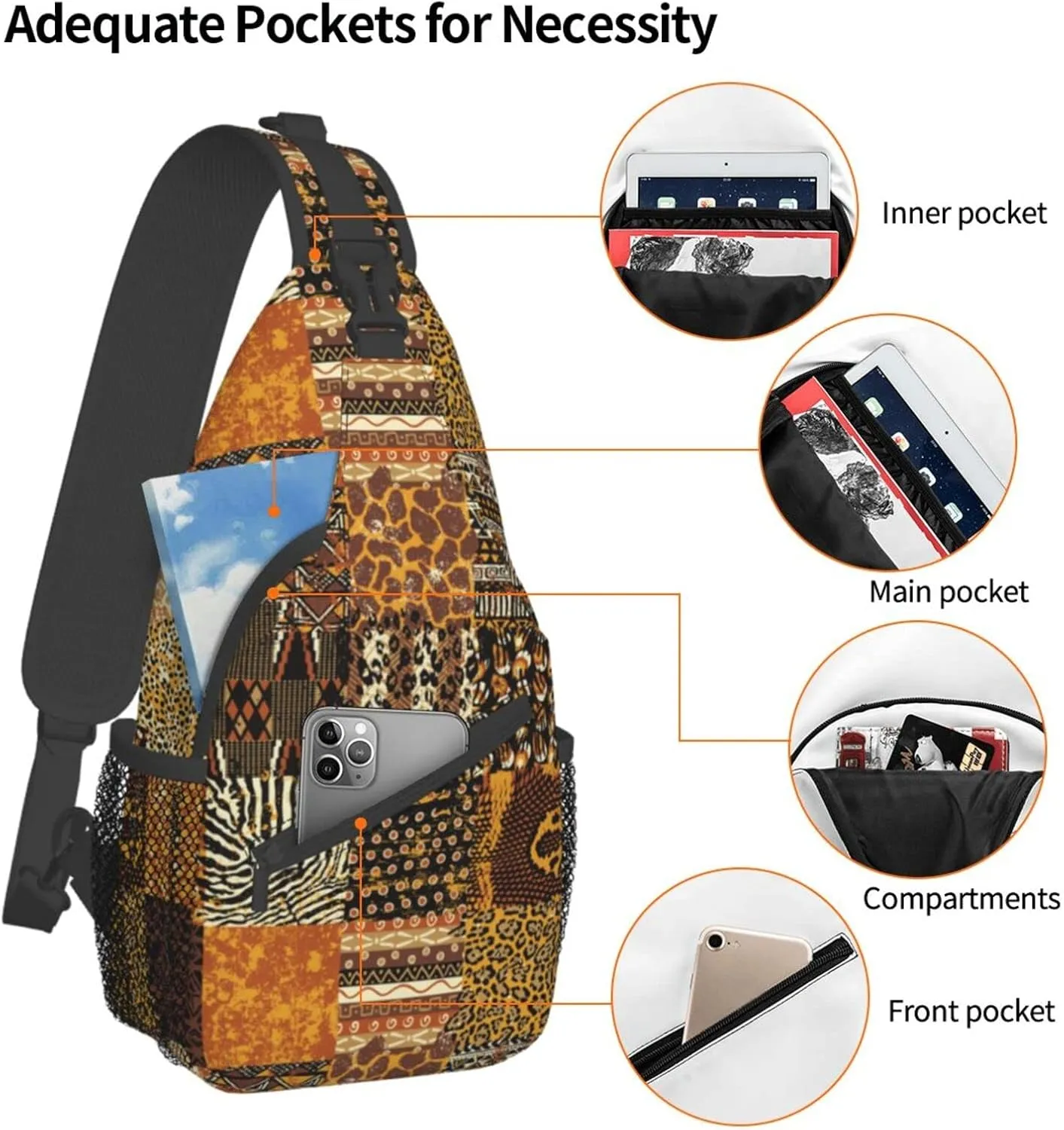African Sling Bag Animal Skins Crossbody Chest Daypack Casual Backpack African Shoulder Bag African Gift