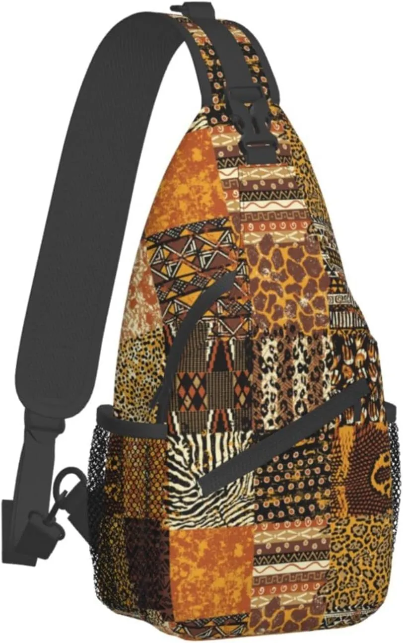 African Sling Bag Animal Skins Crossbody Chest Daypack Casual Backpack African Shoulder Bag African Gift