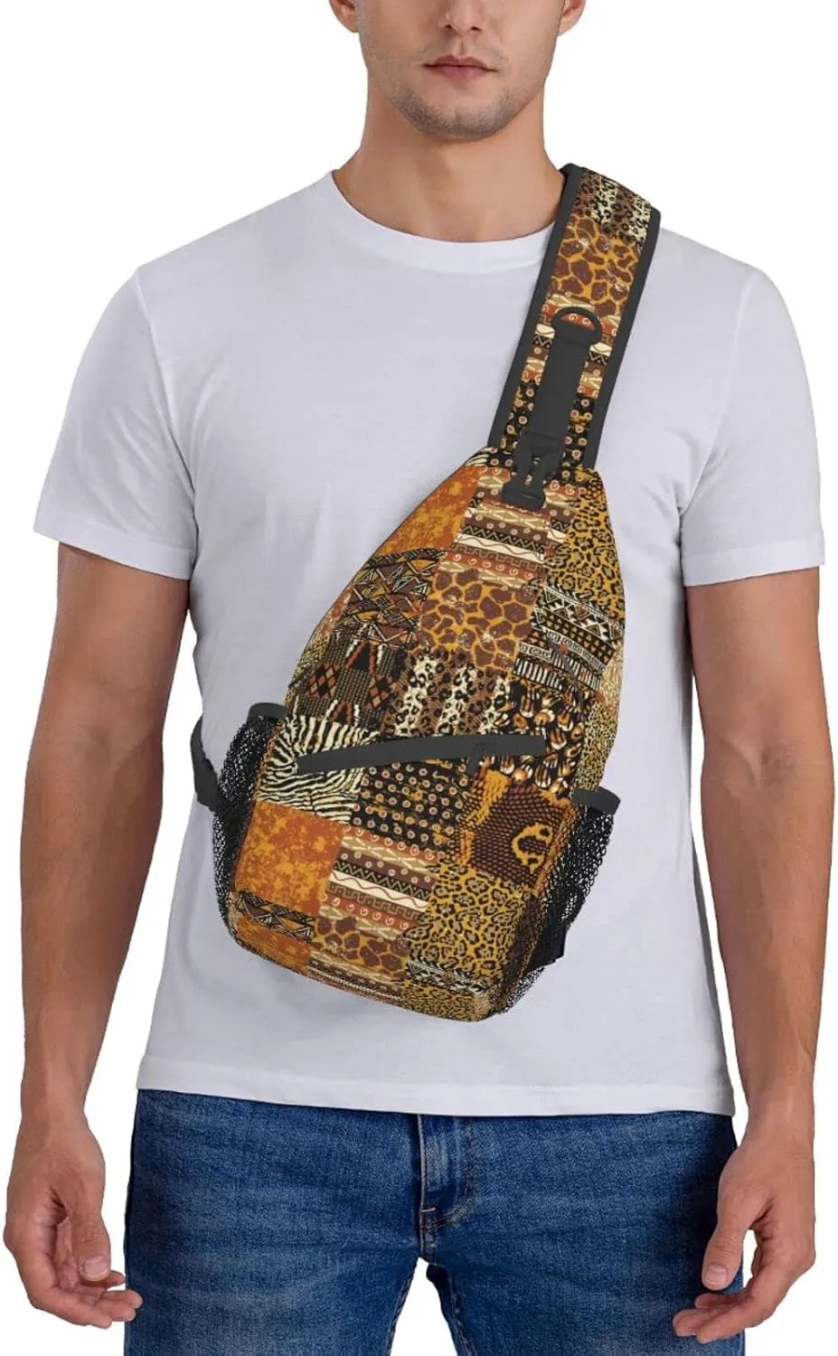 African Sling Bag Animal Skins Crossbody Chest Daypack Casual Backpack African Shoulder Bag African Gift
