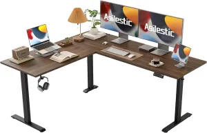 Agilestic L Shaped Standing Desk Adjustable Height, Electric Corner Standing Desk, 63 x 55 inch Sit Stand Computer Table with Splice Board, Dark Wlalnut