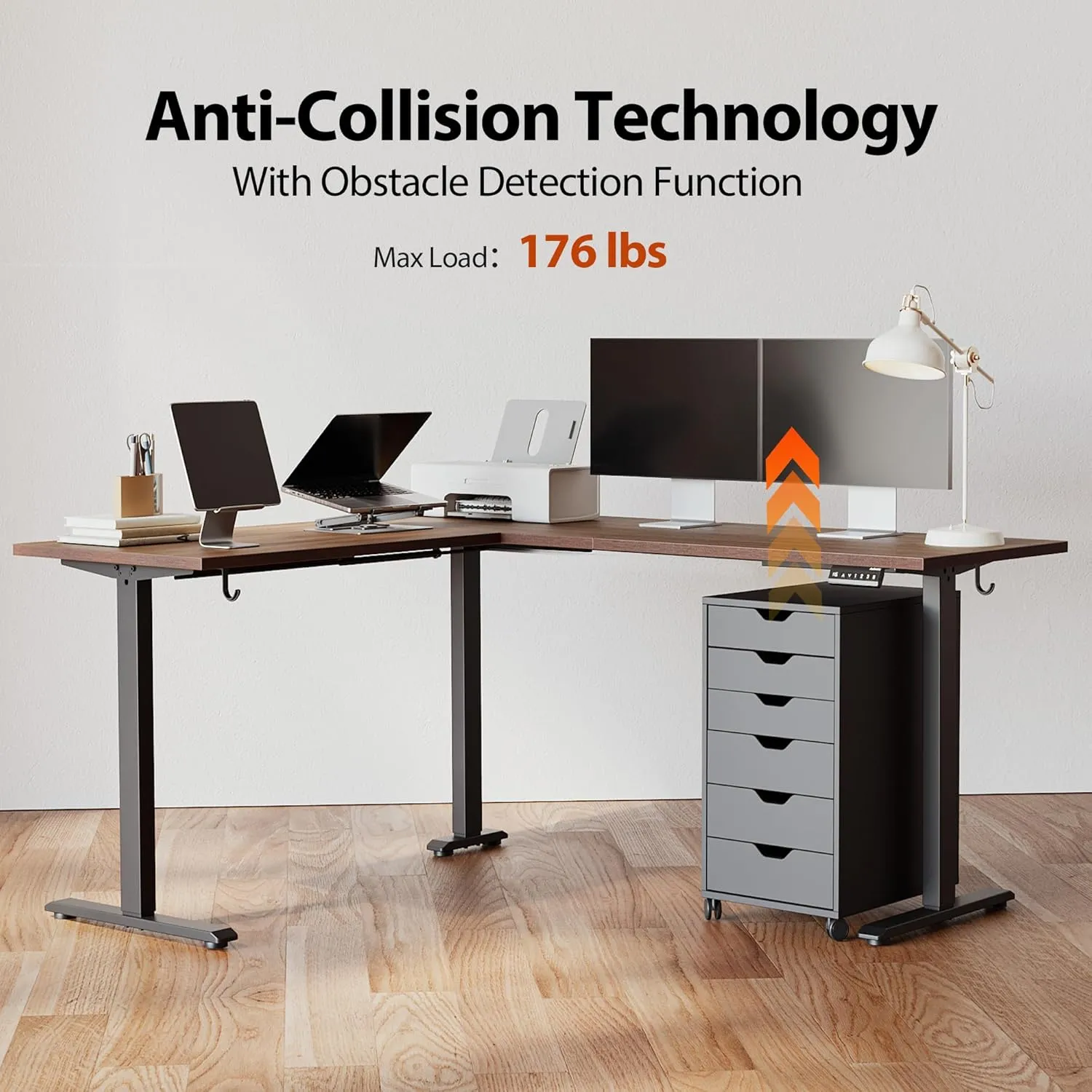 Agilestic L Shaped Standing Desk Adjustable Height, Electric Corner Standing Desk, 63 x 55 inch Sit Stand Computer Table with Splice Board, Dark Wlalnut