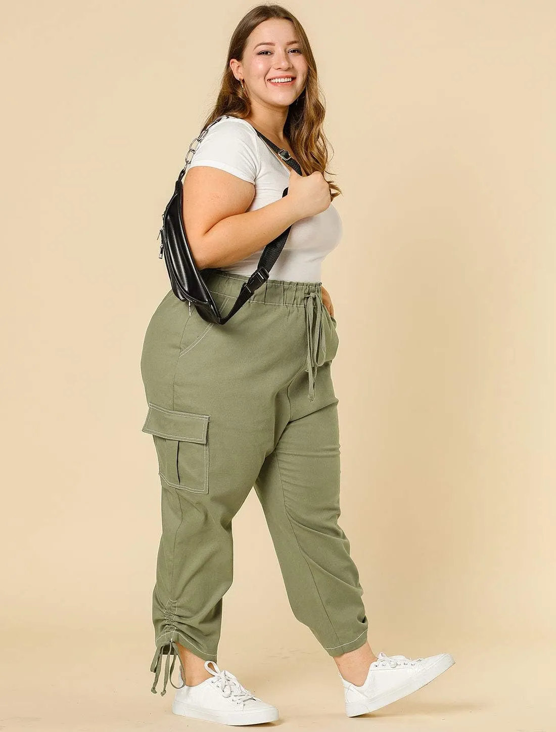 Agnes Orinda Women's Plus Size Drawstring Elastic Waist Cargo Pants with Pocket