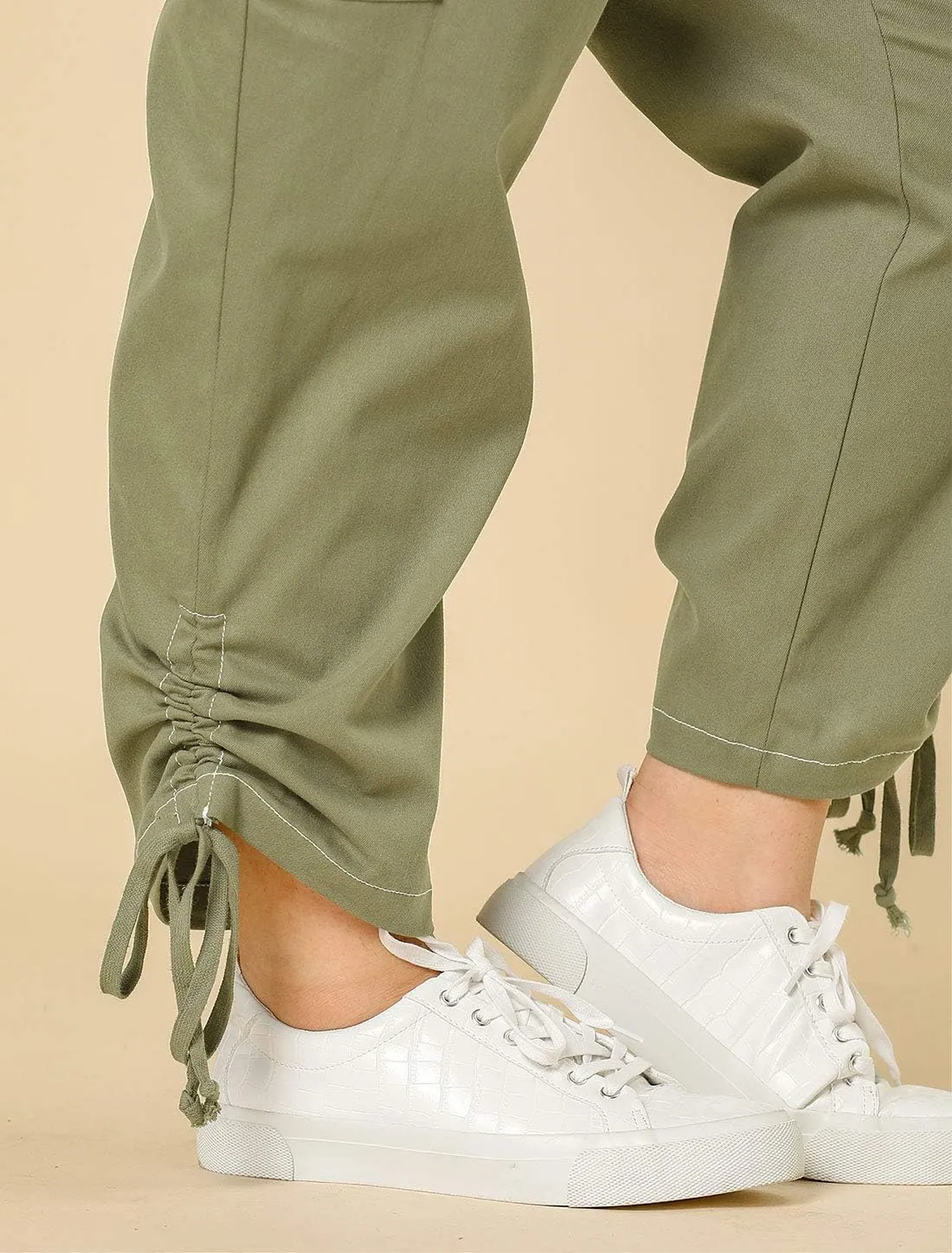 Agnes Orinda Women's Plus Size Drawstring Elastic Waist Cargo Pants with Pocket