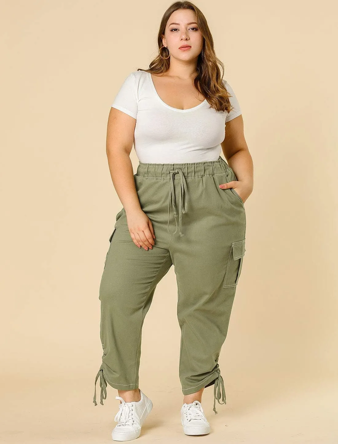 Agnes Orinda Women's Plus Size Drawstring Elastic Waist Cargo Pants with Pocket