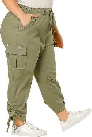 Agnes Orinda Women's Plus Size Drawstring Elastic Waist Cargo Pants with Pocket