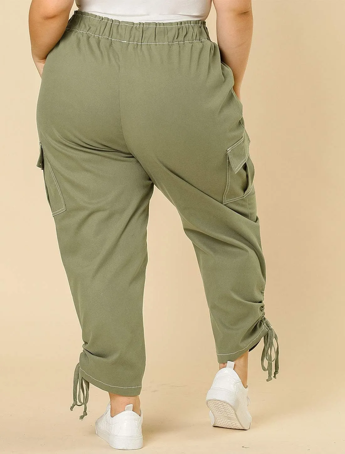Agnes Orinda Women's Plus Size Drawstring Elastic Waist Cargo Pants with Pocket