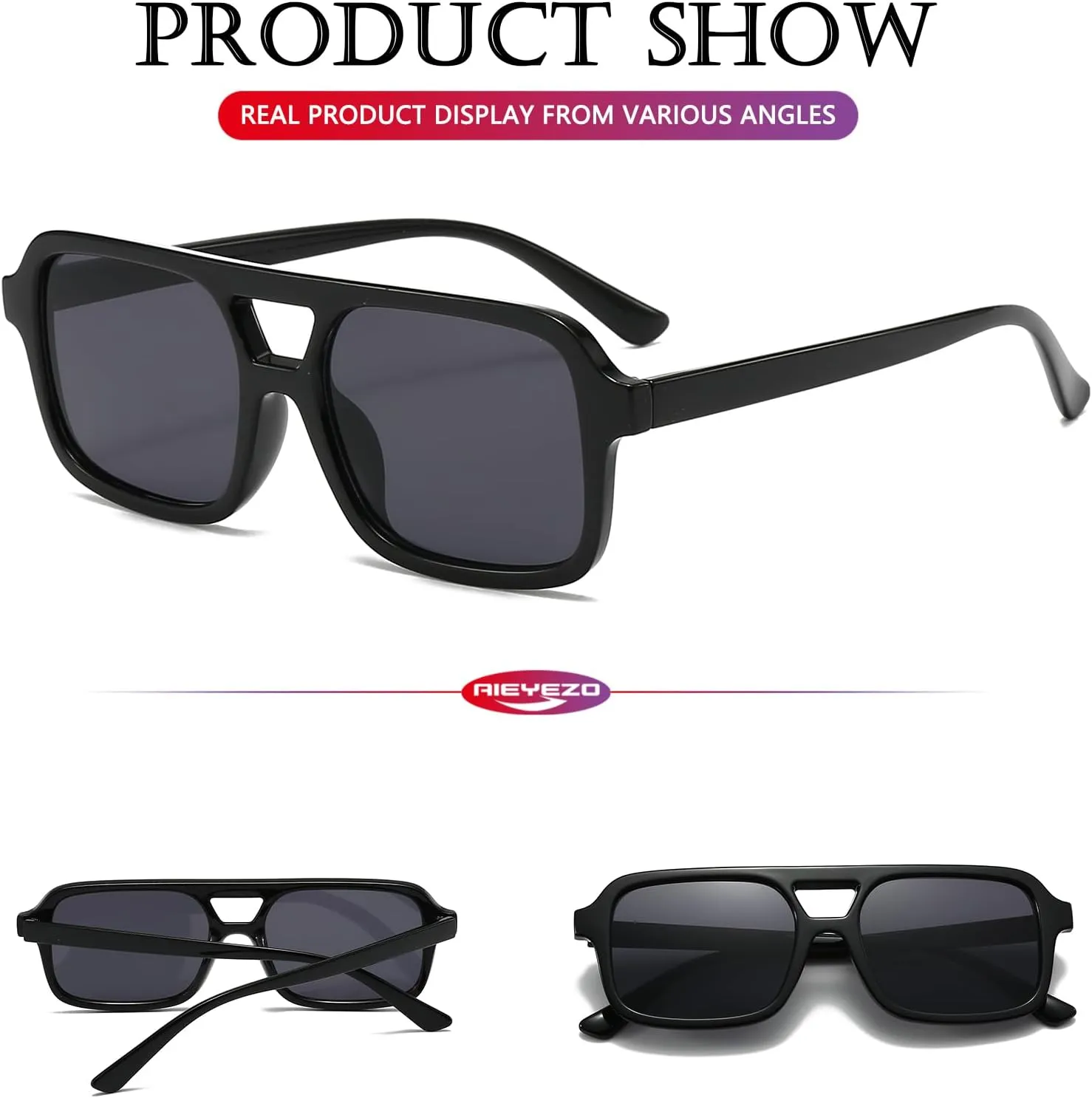 AIEYEZO Retro Square Sunglasses for Women Men Trendy Rectangle Aviator Sun Glasses Vintage 70s Shades