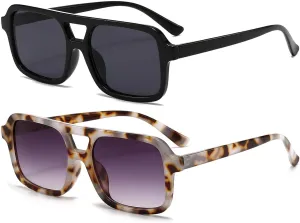 AIEYEZO Retro Square Sunglasses for Women Men Trendy Rectangle Aviator Sun Glasses Vintage 70s Shades