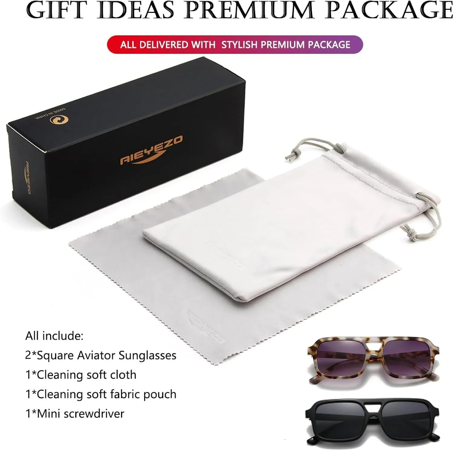 AIEYEZO Retro Square Sunglasses for Women Men Trendy Rectangle Aviator Sun Glasses Vintage 70s Shades
