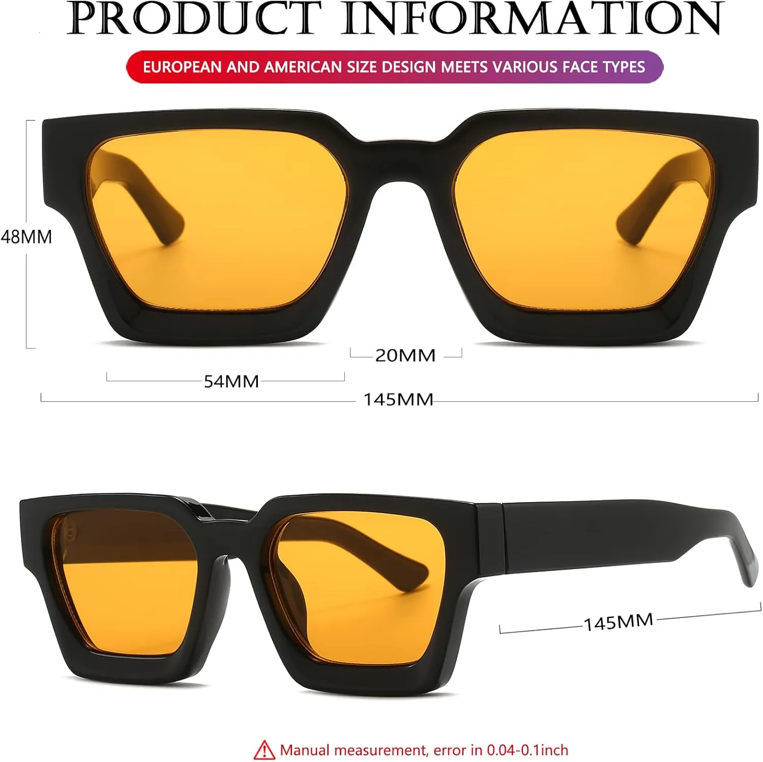AIEYEZO Square Sunglasses for Women Men Square Thick Frame Sun Glasses Simple Designer Style Shades