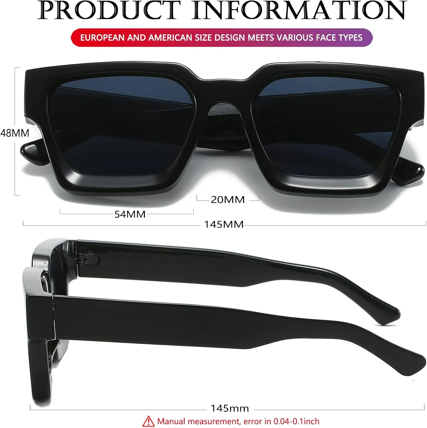 AIEYEZO Square Sunglasses for Women Men Square Thick Frame Sun Glasses Simple Designer Style Shades