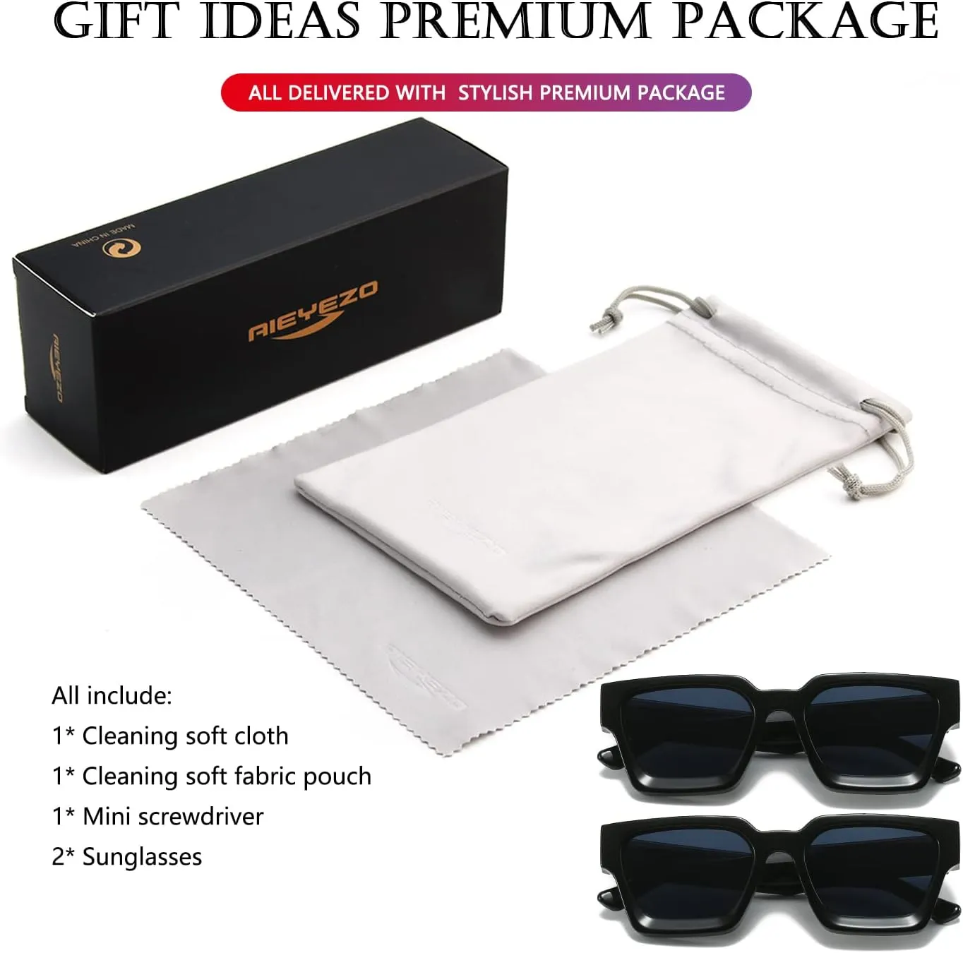 AIEYEZO Square Sunglasses for Women Men Square Thick Frame Sun Glasses Simple Designer Style Shades