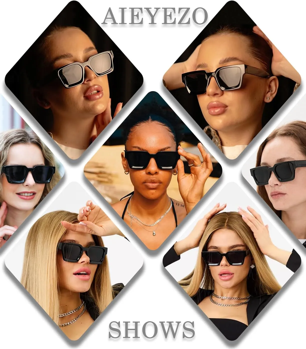 AIEYEZO Square Sunglasses for Women Men Square Thick Frame Sun Glasses Simple Designer Style Shades