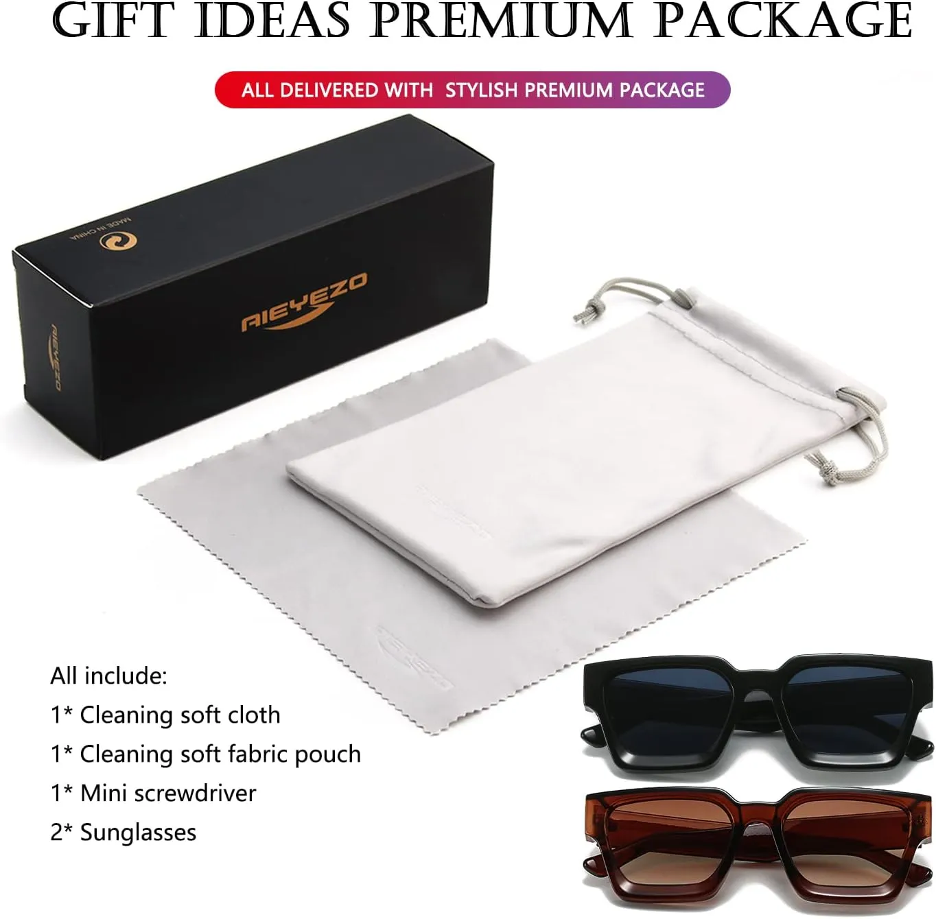 AIEYEZO Square Sunglasses for Women Men Square Thick Frame Sun Glasses Simple Designer Style Shades