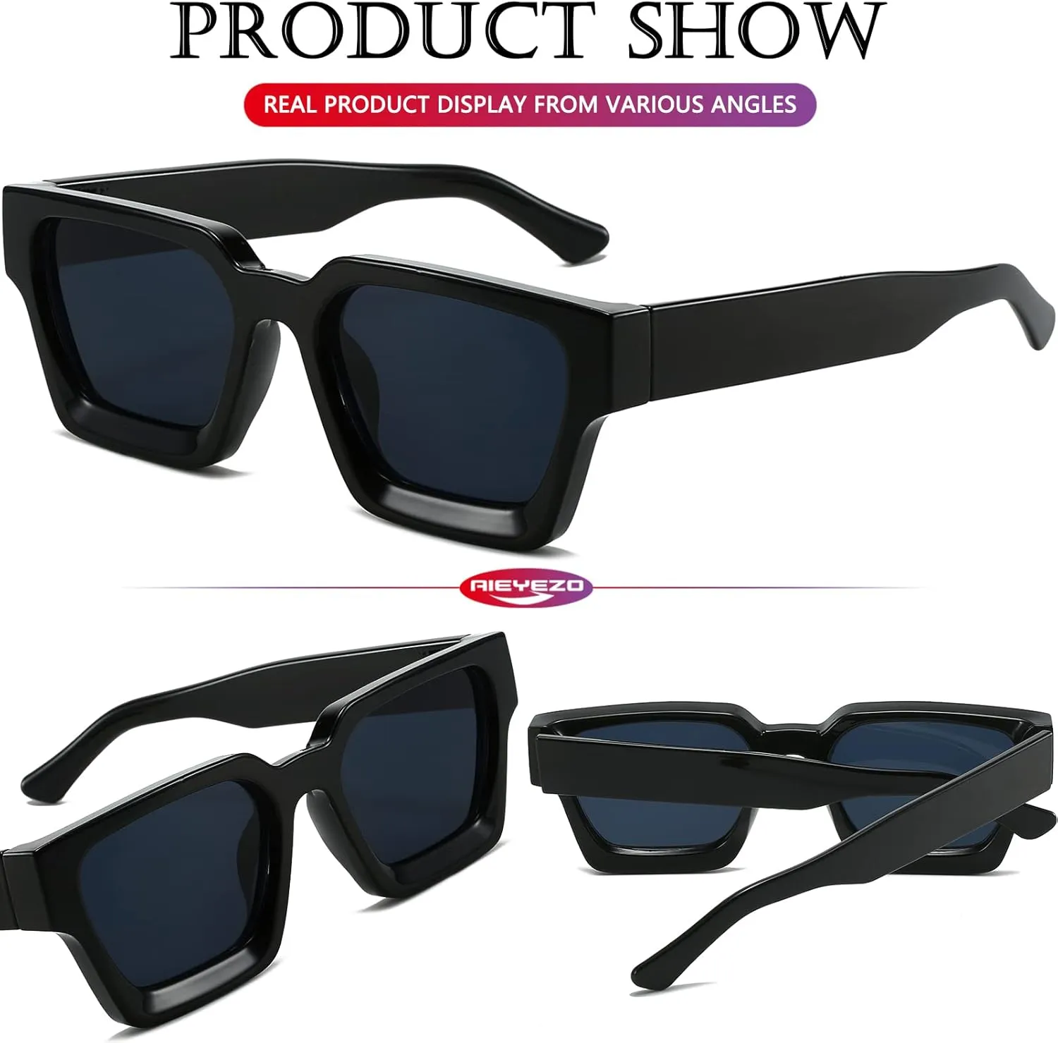 AIEYEZO Square Sunglasses for Women Men Square Thick Frame Sun Glasses Simple Designer Style Shades