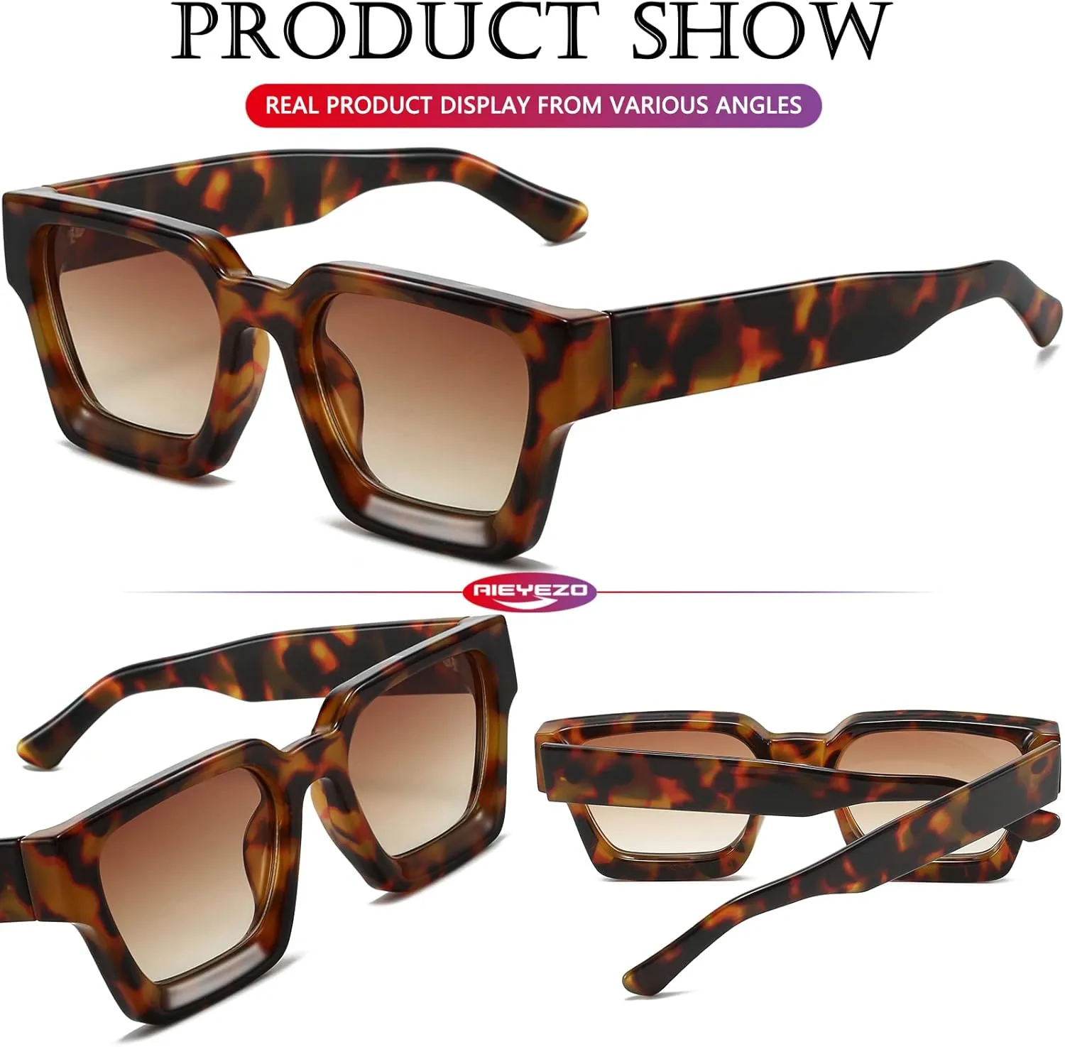 AIEYEZO Square Sunglasses for Women Men Square Thick Frame Sun Glasses Simple Designer Style Shades