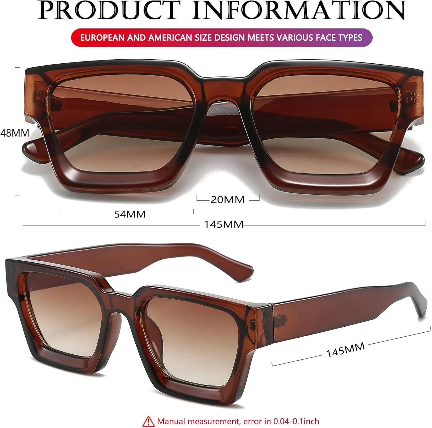 AIEYEZO Square Sunglasses for Women Men Square Thick Frame Sun Glasses Simple Designer Style Shades