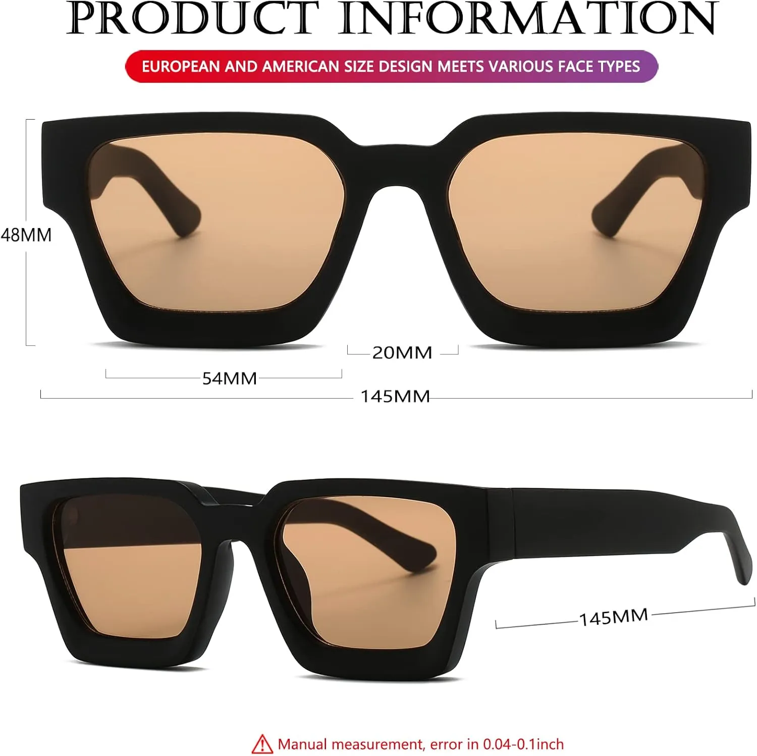AIEYEZO Square Sunglasses for Women Men Square Thick Frame Sun Glasses Simple Designer Style Shades