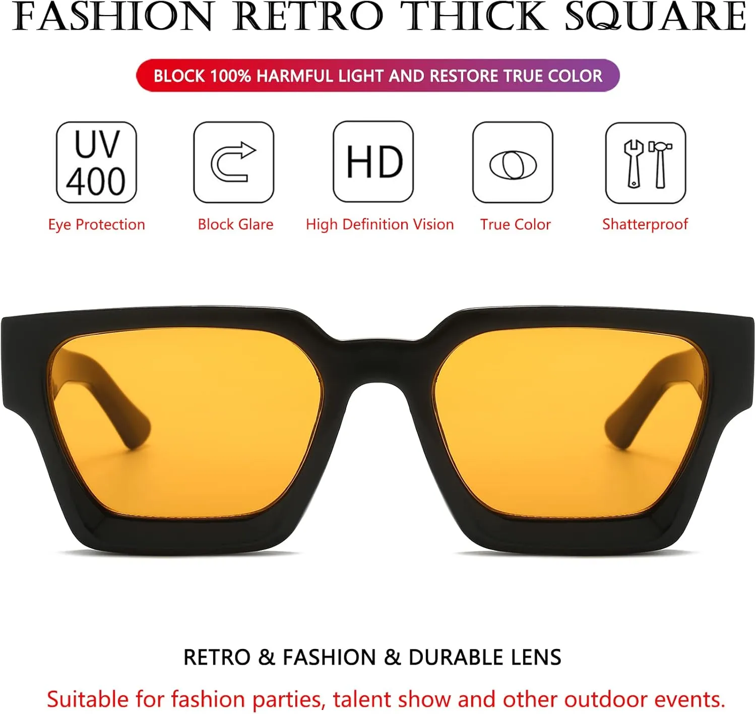 AIEYEZO Square Sunglasses for Women Men Square Thick Frame Sun Glasses Simple Designer Style Shades