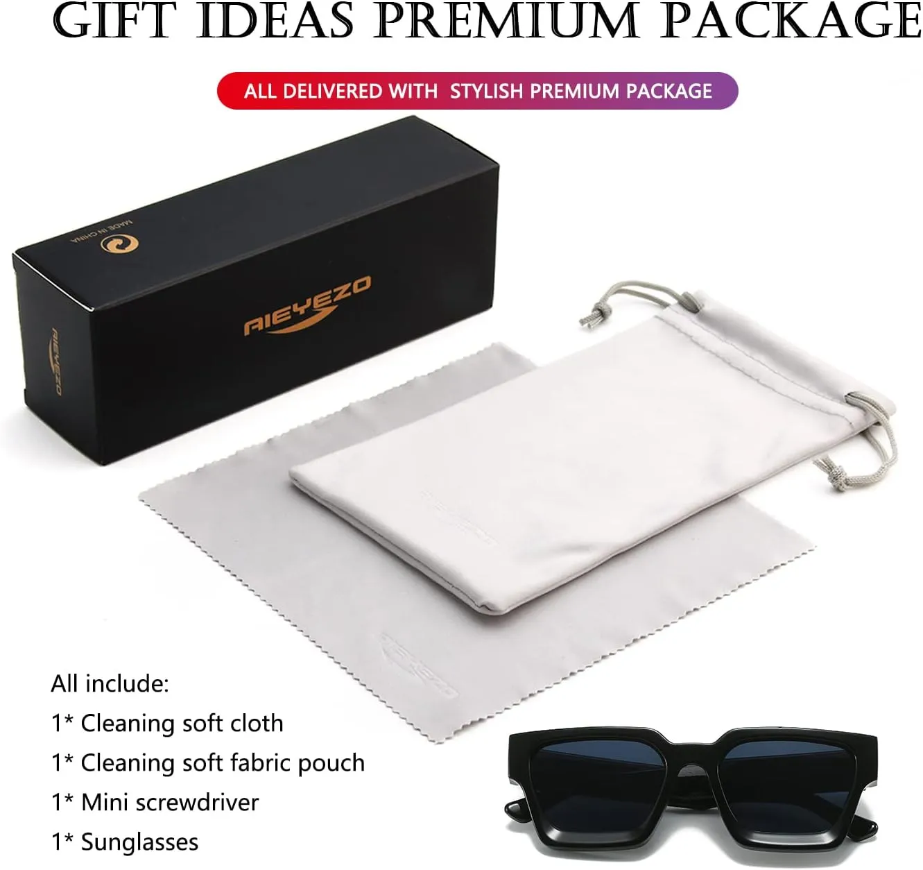 AIEYEZO Square Sunglasses for Women Men Square Thick Frame Sun Glasses Simple Designer Style Shades