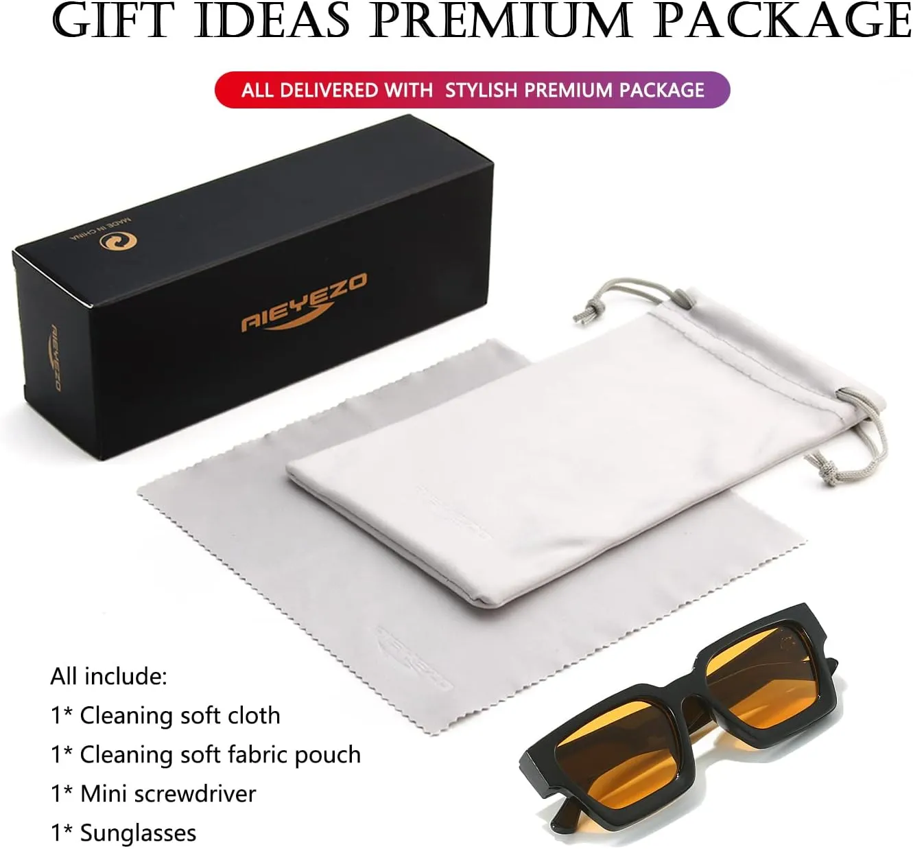 AIEYEZO Square Sunglasses for Women Men Square Thick Frame Sun Glasses Simple Designer Style Shades