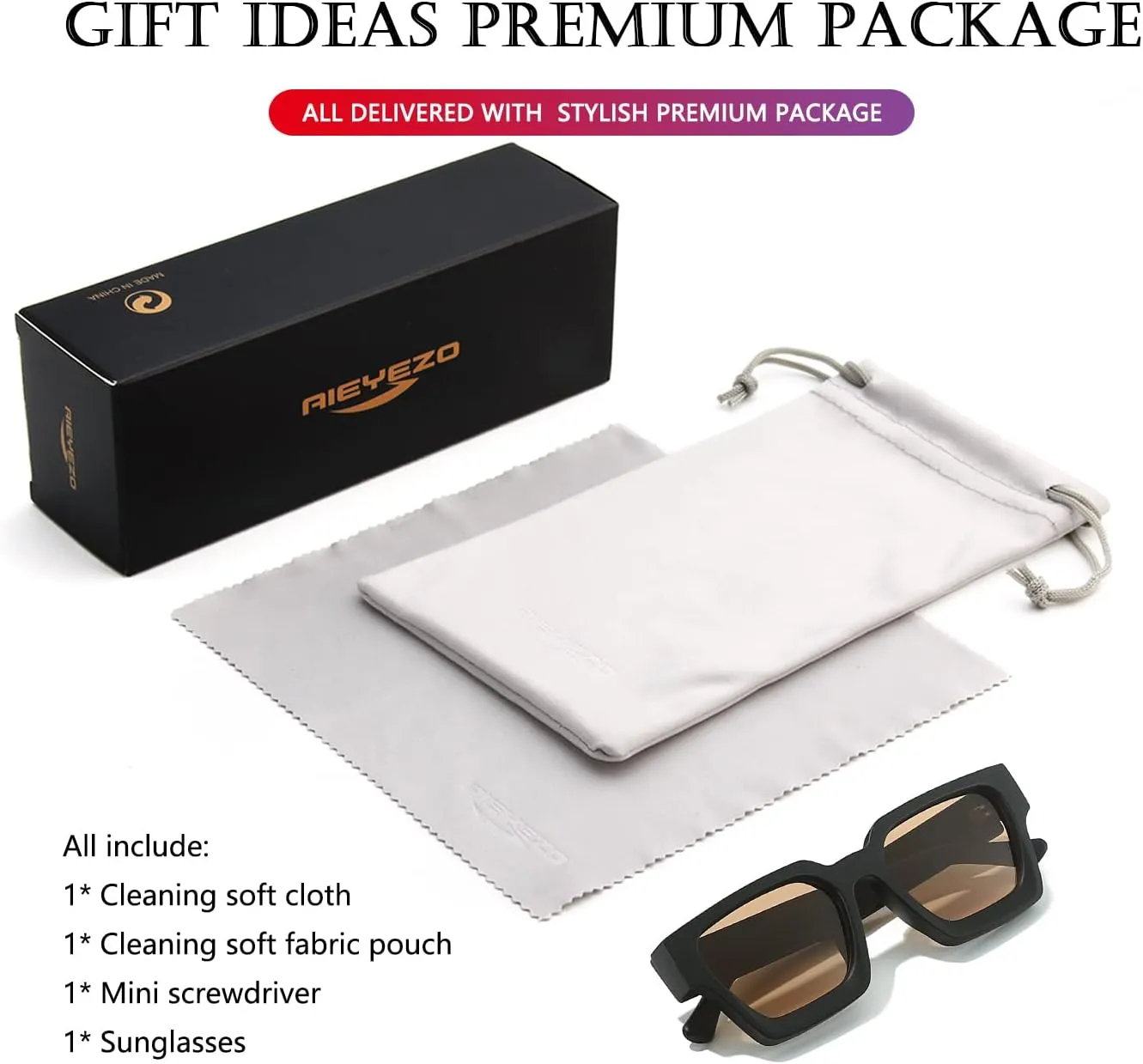 AIEYEZO Square Sunglasses for Women Men Square Thick Frame Sun Glasses Simple Designer Style Shades