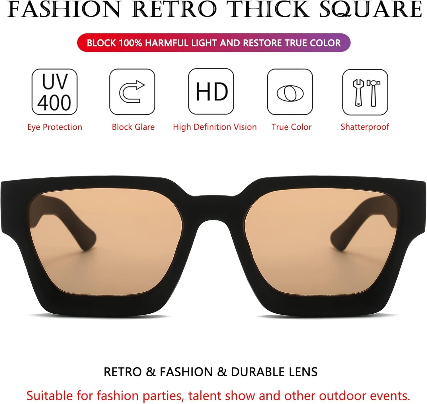 AIEYEZO Square Sunglasses for Women Men Square Thick Frame Sun Glasses Simple Designer Style Shades