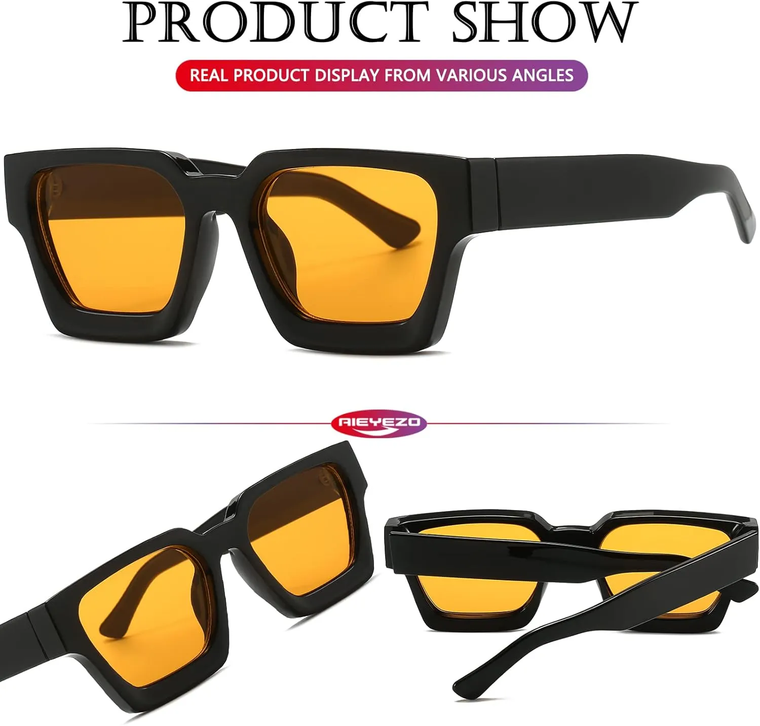 AIEYEZO Square Sunglasses for Women Men Square Thick Frame Sun Glasses Simple Designer Style Shades