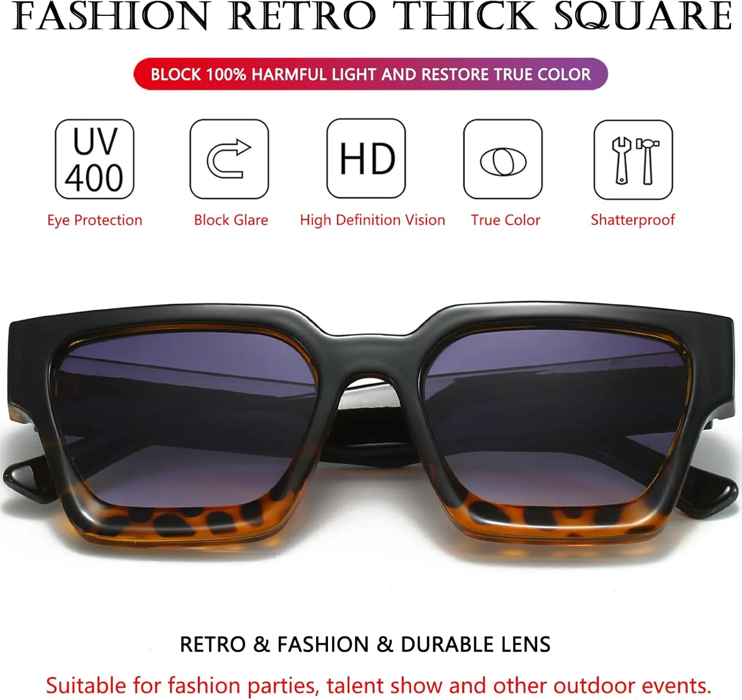 AIEYEZO Square Sunglasses for Women Men Square Thick Frame Sun Glasses Simple Designer Style Shades