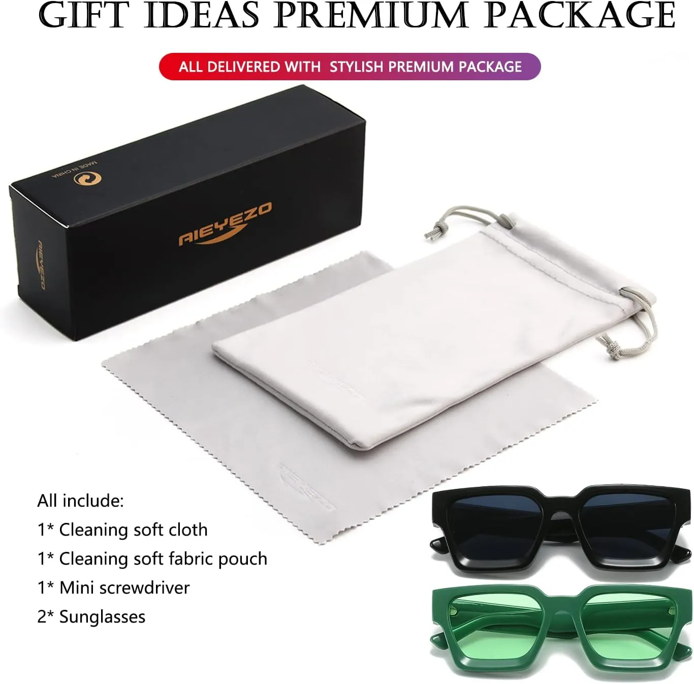 AIEYEZO Square Sunglasses for Women Men Square Thick Frame Sun Glasses Simple Designer Style Shades