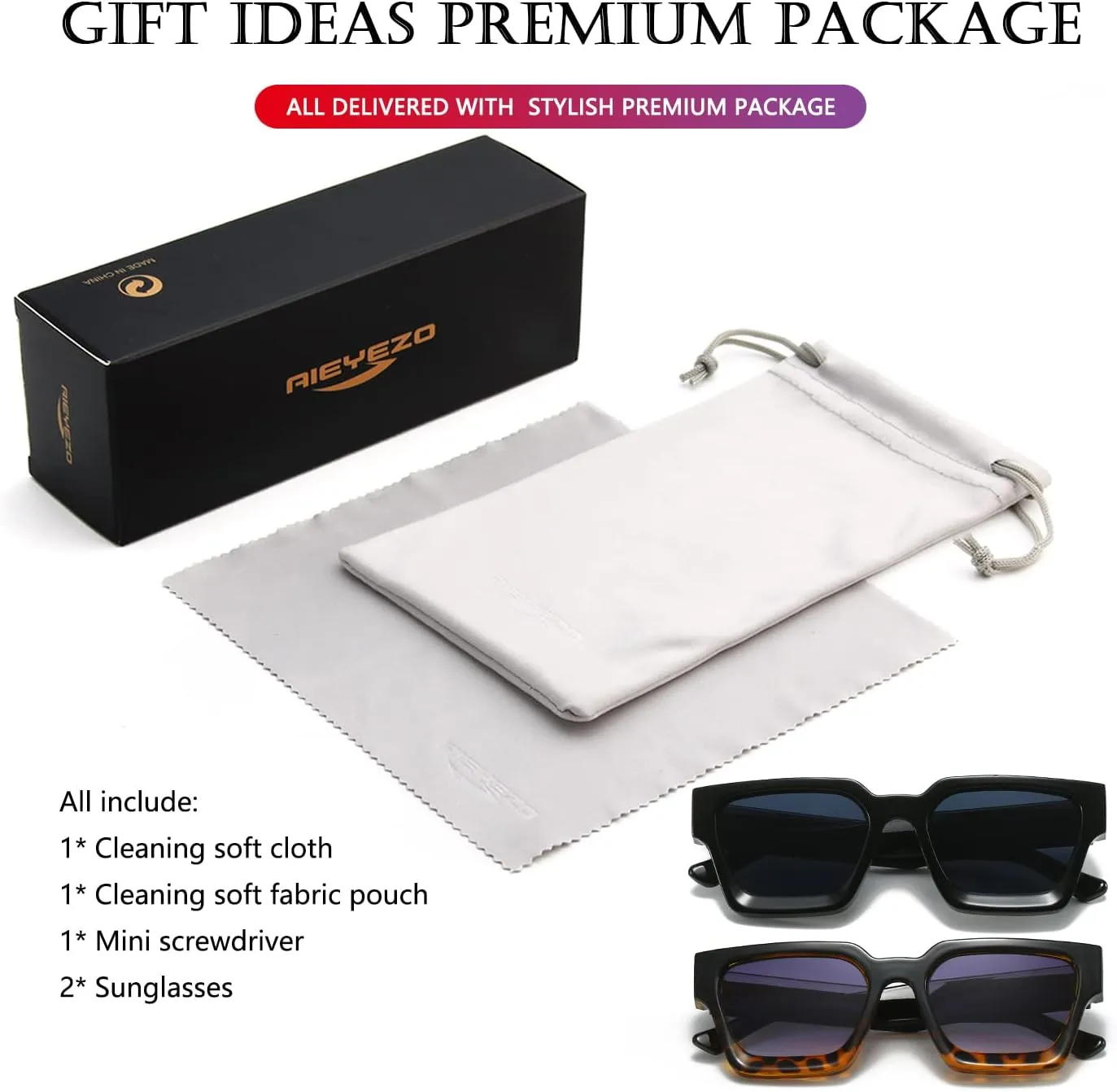 AIEYEZO Square Sunglasses for Women Men Square Thick Frame Sun Glasses Simple Designer Style Shades