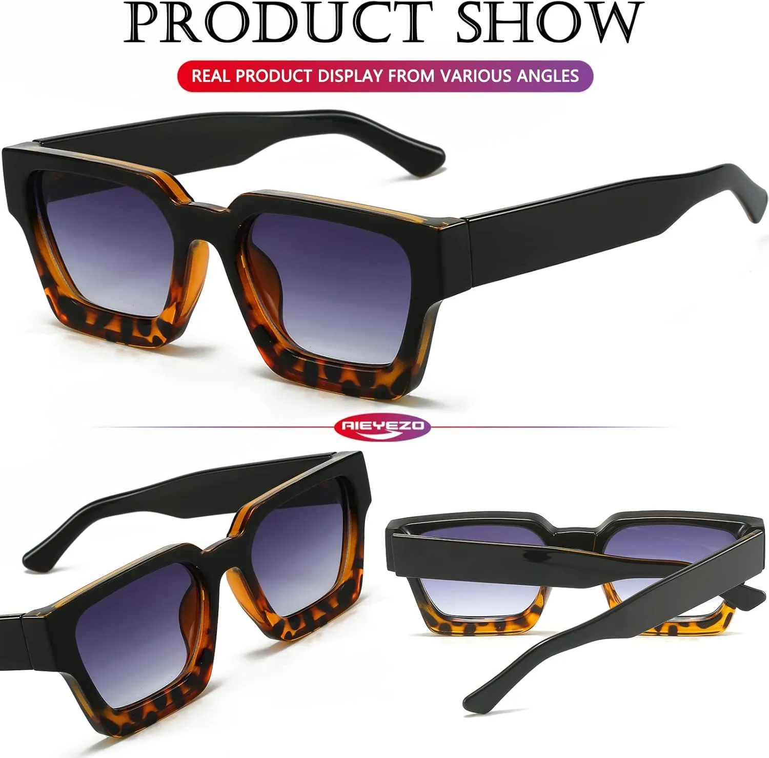 AIEYEZO Square Sunglasses for Women Men Square Thick Frame Sun Glasses Simple Designer Style Shades