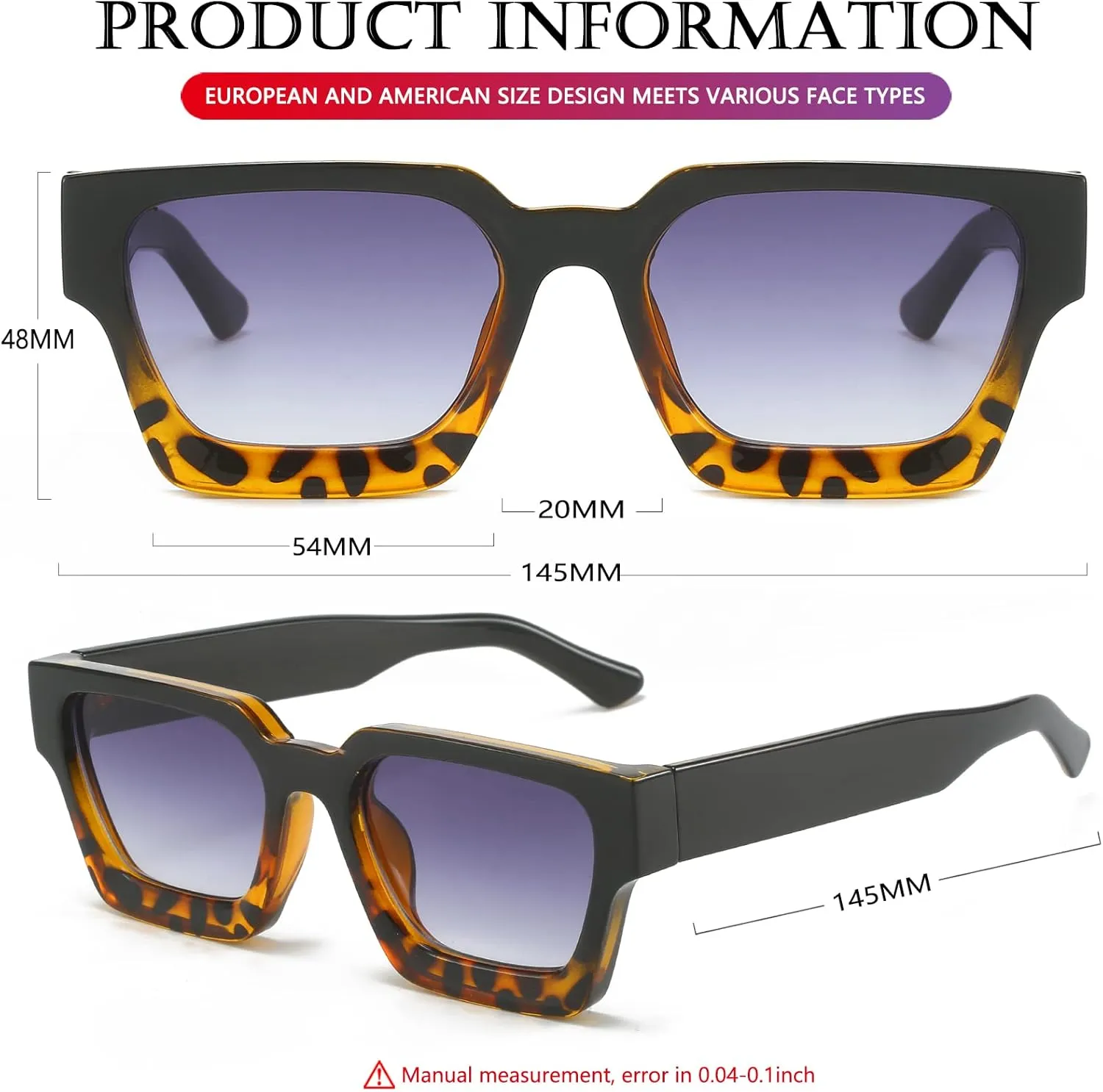 AIEYEZO Square Sunglasses for Women Men Square Thick Frame Sun Glasses Simple Designer Style Shades