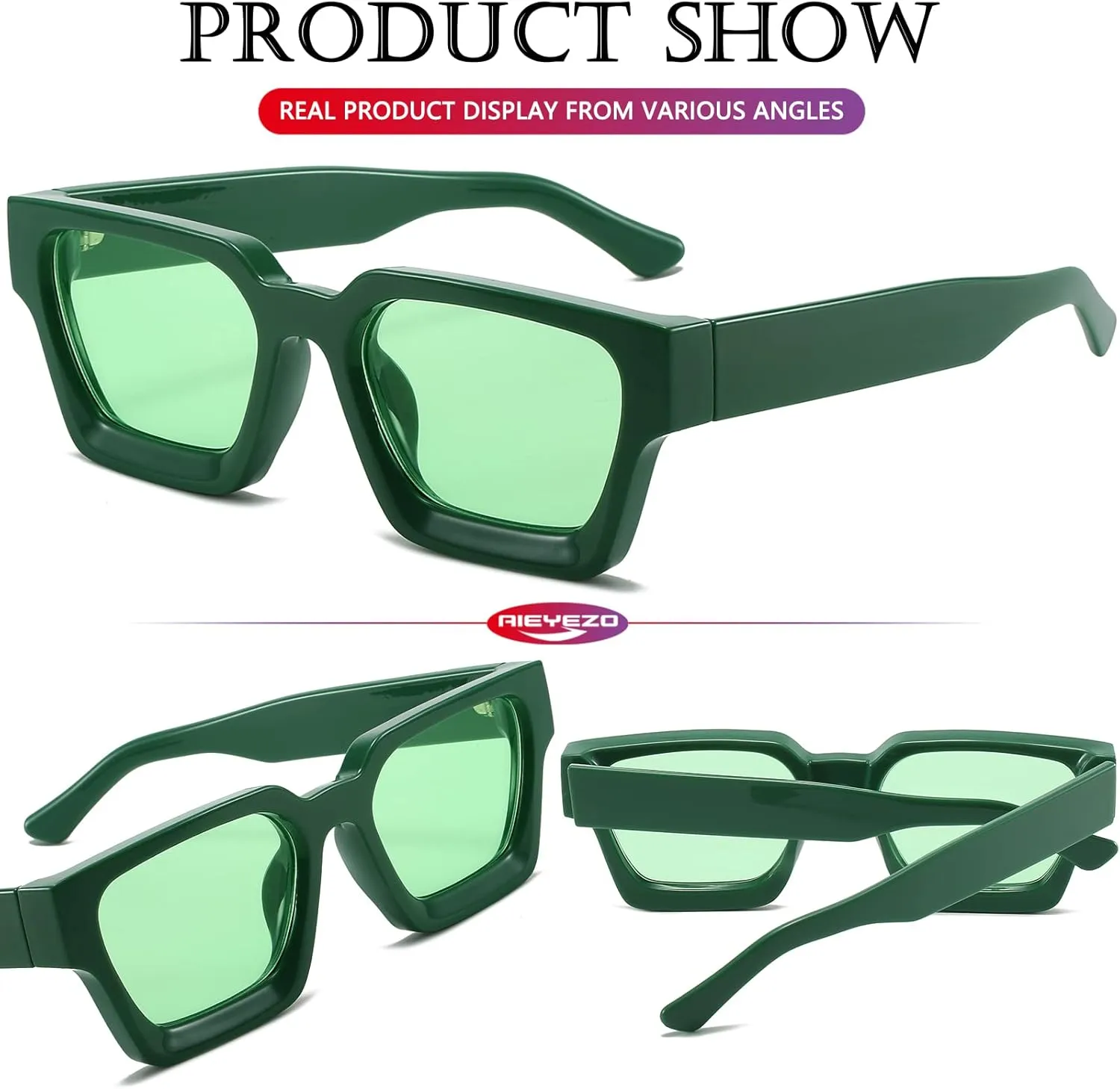 AIEYEZO Square Sunglasses for Women Men Square Thick Frame Sun Glasses Simple Designer Style Shades