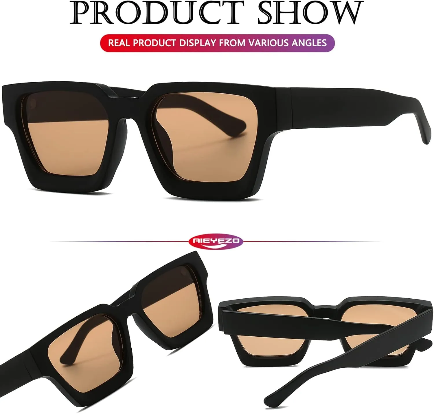 AIEYEZO Square Sunglasses for Women Men Square Thick Frame Sun Glasses Simple Designer Style Shades