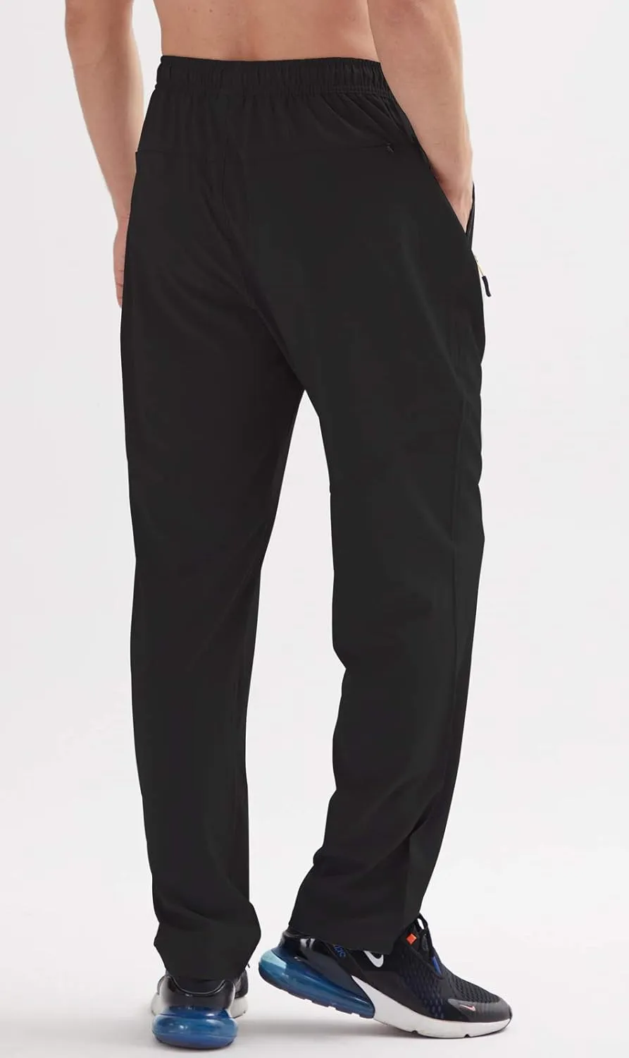 AIRIKE Men's Elastic Waist Hiking Pants Water Resistant Quick-Dry Lightweight Outdoor Sweatpants with Zipper Pockets