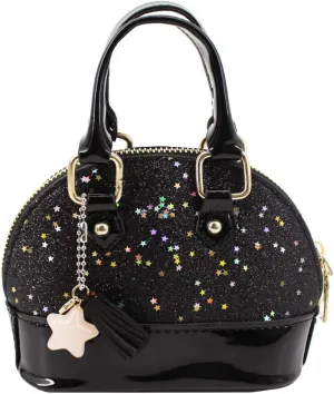 Aisa Baby Girls Mini Dome Satchel Purse Cute Sequin Coin Purse Top Handle Tote Bag Shell Shape Chain Shoulder Crossbody Handbag Black