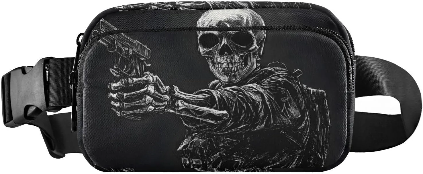 AIXIWAWA Sketch Skull Fanny Pack Crossbody Bags Waist Pack Compact Adjustable Strap for Hiking Running