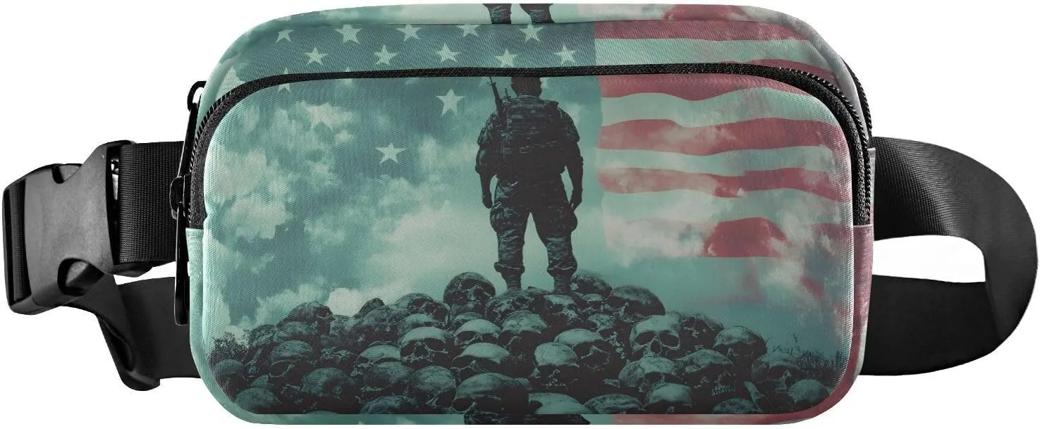 AIXIWAWA Skulls Soldier American Fanny Pack Crossbody Bags Waist Pack with Adjustable Strap for Women Men Hiking Running