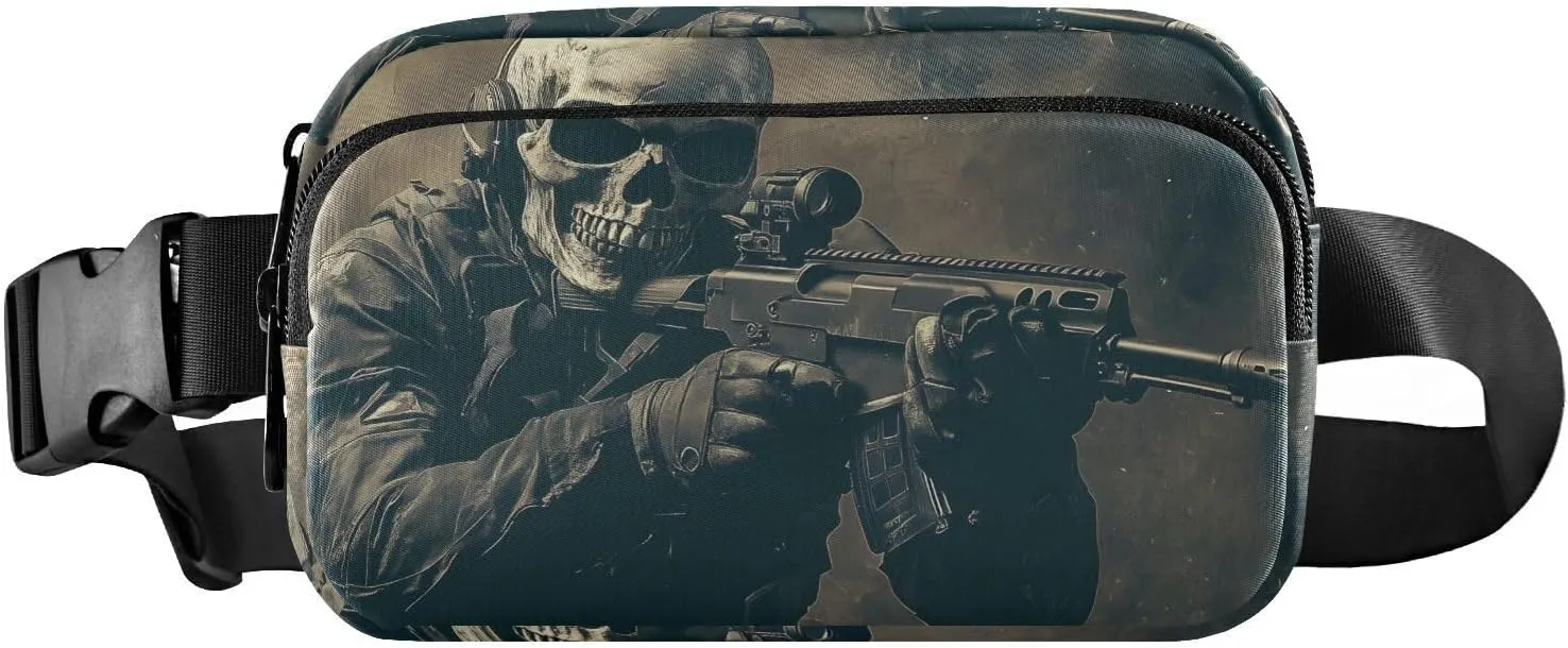 AIXIWAWA Vintage Soldier Skull Fanny Pack Crossbody Bags Waist Pack Compact Adjustable Strap for Hiking Running