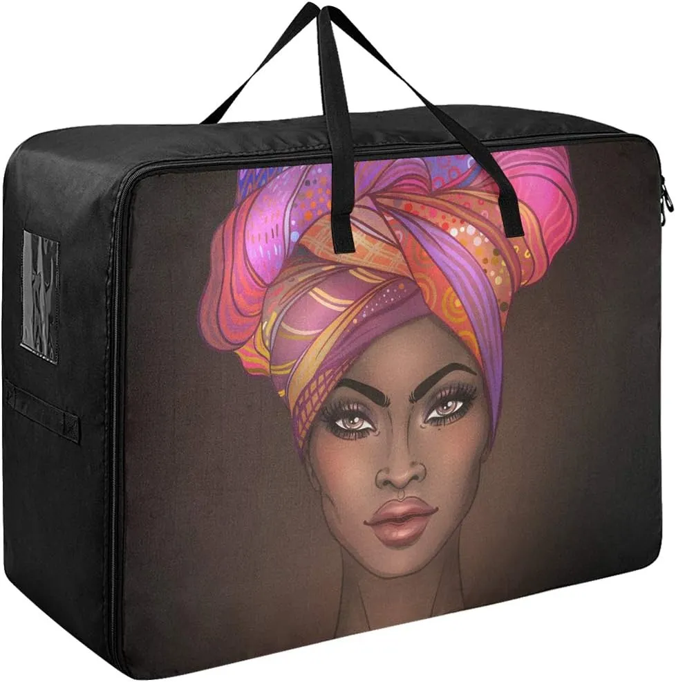 ALAZA African American Gir Extra Large Storage Bag Space Saving Laundry Bag Comforter Quilt Bedspread Pillow Luggage Moving Tote Garment Closet Storage Organizer Travel Cargo Duffel Jumbo Bags(b)