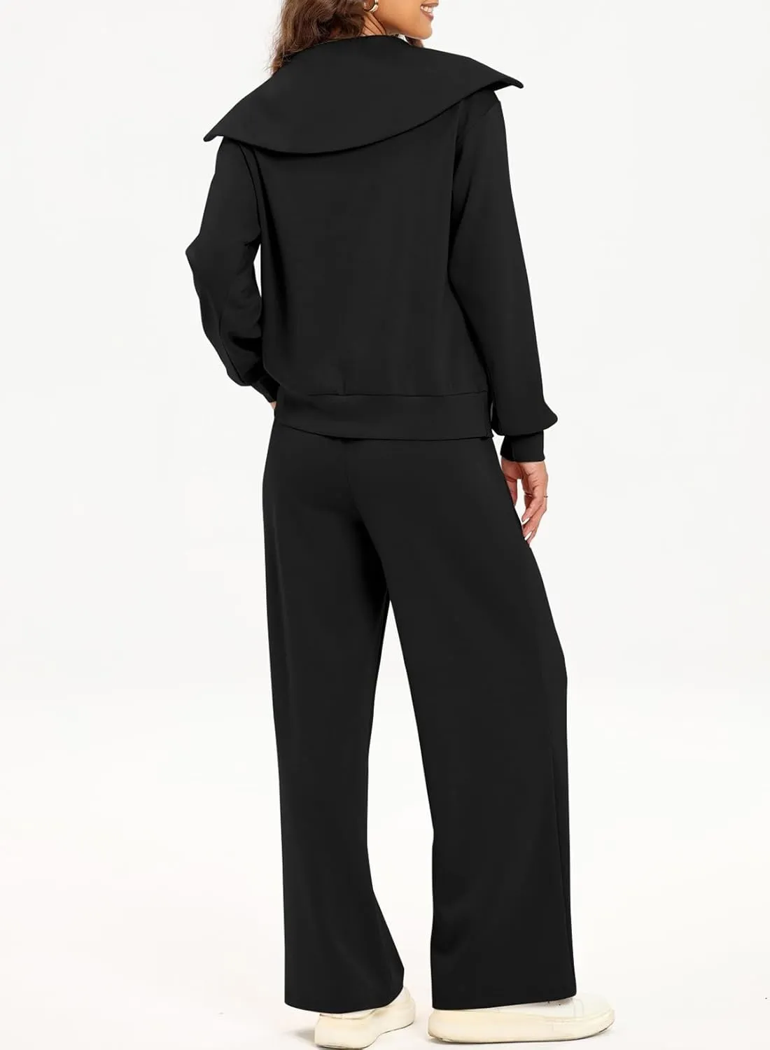 Aleumdr Two Piece Outfits Half Zip Sweatshirt Sweatsuit Lounge Sets for Women Matching Set Wide Leg Sweatpant Tracksuit