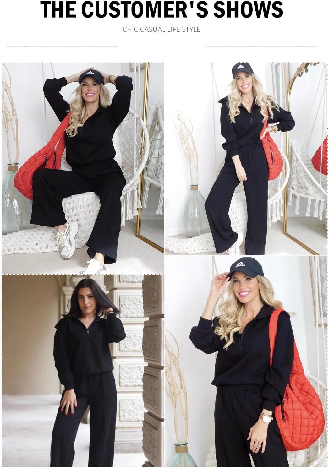 Aleumdr Two Piece Outfits Half Zip Sweatshirt Sweatsuit Lounge Sets for Women Matching Set Wide Leg Sweatpant Tracksuit