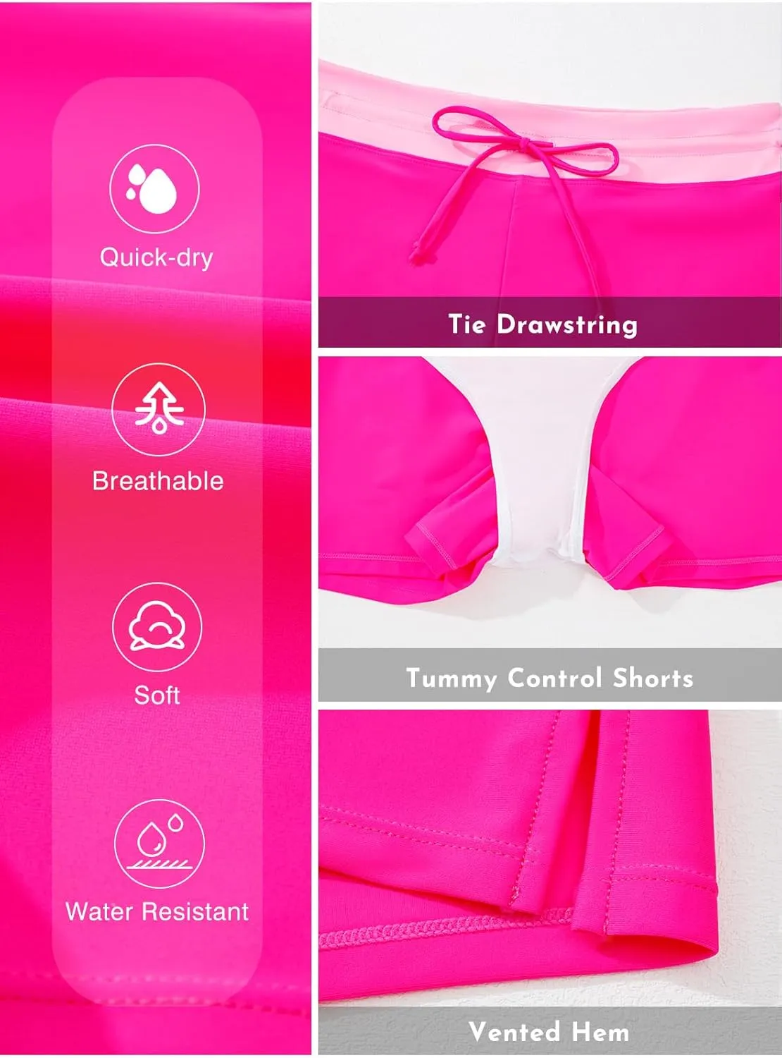 Aleumdr Womens 3" Waistband Swimsuit Bottom Boy Shorts Swimming Panty(Available in Plus)