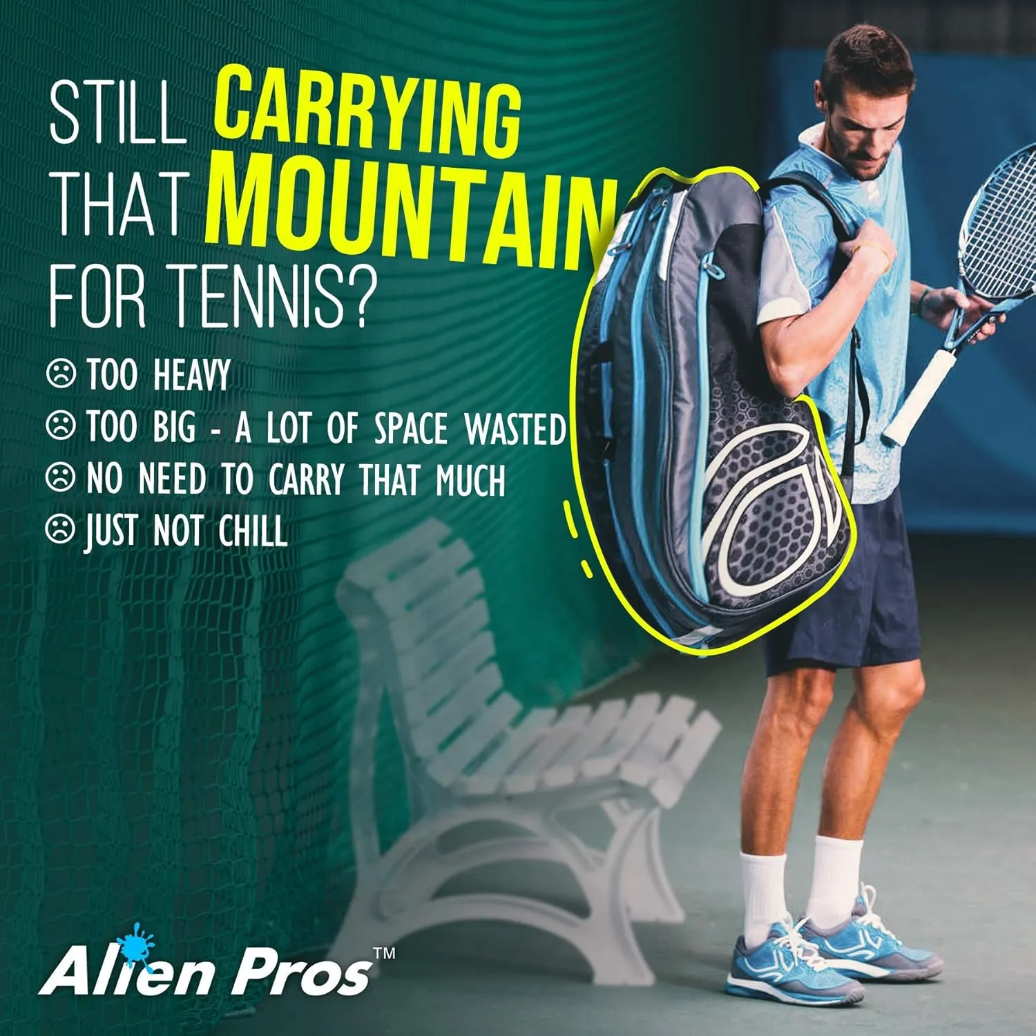 ALIEN PROS Lightweight Tennis Sling Backpack for Your Racket and Other Essentials - Pack Quickly and Lightly for Tennis and in Life - Tennis Racket Bag Sling Bag for Men and Women