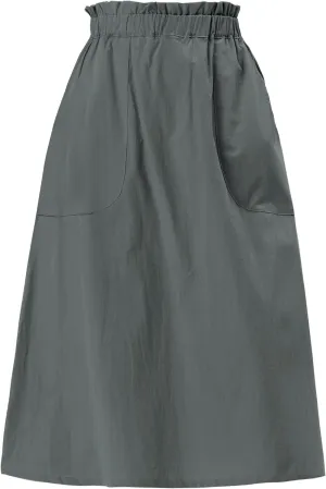 Allegra K Women's Casual Cotton Skirt Elastic Waist Scrub Peasant A-Line Midi Skirts with Pockets